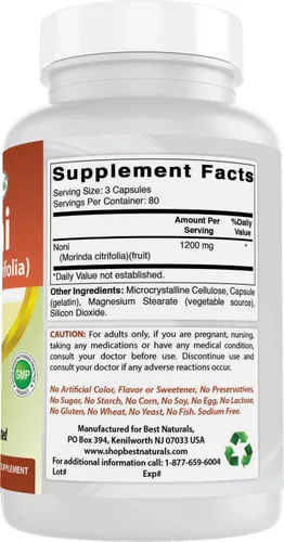 Miniatura 6 de Best Naturals Noni 400 mg 240 Cápsulas