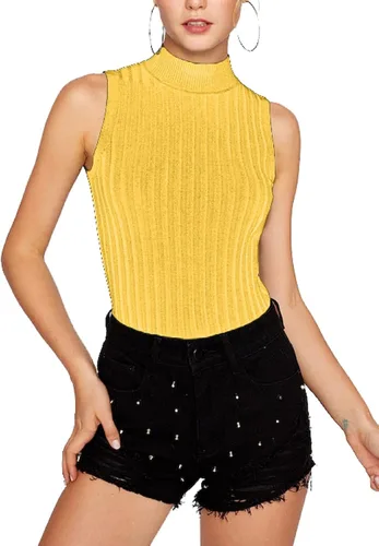 Miniatura 4 de Nicetage Suéter de punto sin mangas para mujer, ajustado, cuello alto, elástico, básico, camiseta sin mangas