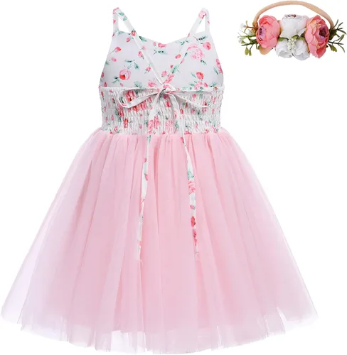 Miniatura 2 de ODASDO Vestido de tul con diadema de flores y diadema de flores