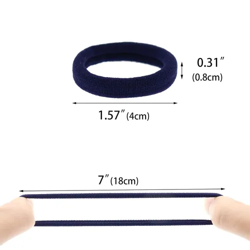 Miniatura 5 de Paquete de 100 ligas para el cabello sin costuras para mujeres y niñas, soportes para cola de caballo para cabello grueso (azul marino)