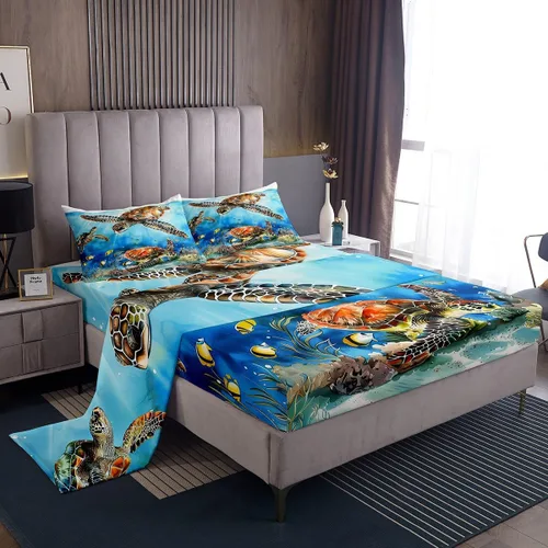Miniatura 15 de Erosebridal Juego de sábanas de ballena náutica, tamaño individual, juego de ropa de cama vintage azul con ondas oceánicas para niños y niñas