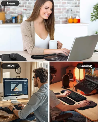 Miniatura 7 de Juego de alfombrilla ergonómica para mouse y reposamuñecas para teclado, diseño de masaje para aliviar el dolor del túnel carpiano, espuma Negro