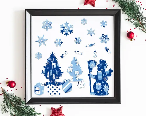 Miniatura 6 de Whaline 60 hojas de papel con patrón de invierno A5, tamaño 12 diseños de doble cara de copo de nieve de invierno, muñeco de nieve, oso, papel