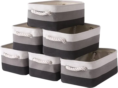Miniatura 44 de Cesta de organización y almacenamiento para estantes - Paquete pequeño de 6 cestas de almacenamiento de tela plegables para organizar con asa