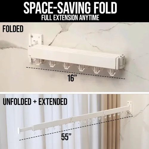 Miniatura 4 de Tendedero de pared para lavandería - Perchero secador de ropa plegable con giro de 180°, capacidad de 220 libras, construcción de aluminio
