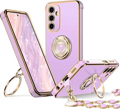 Miniatura 37 de XYZ Funda para Galaxy A14 5G con soporte y doble anillo, funda de lujo para Samsung A14 5G, color negro