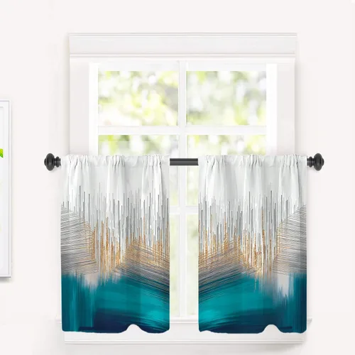 Miniatura 223 de Cortinas opacas de poliéster multicapa para cafetería, con diseño de diamantes, 2 unidades, 26 x 24 pulgadas