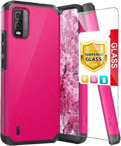 Miniatura 10 de TJS Funda compatible con Nokia C210, con protector de pantalla de vidrio templado de doble capa, soporte magnético híbrido a prueba de golpes, funda