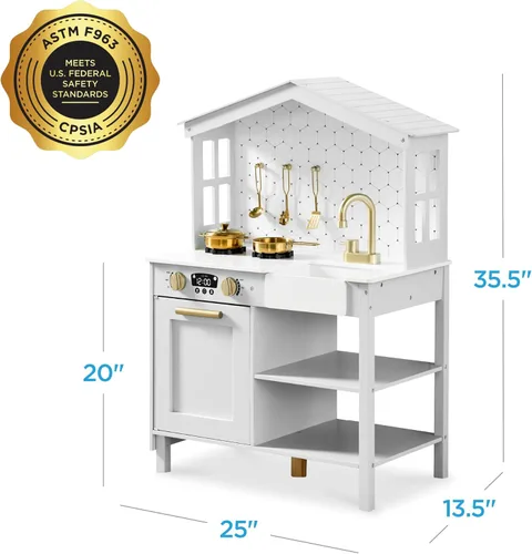 Miniatura 8 de Best Choice Products Juego de Cocina de Casa de Campo de Madera de Juguete para Niños con Almacenamiento de Juguetes, Perillas que Hacen Clic