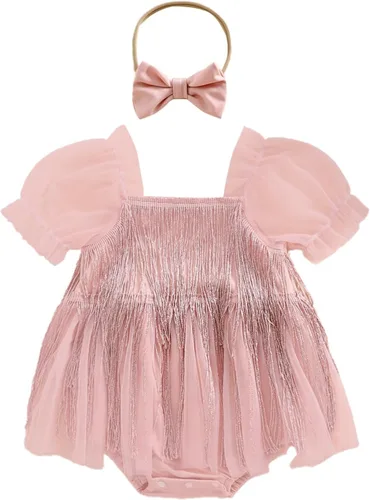 Miniatura 36 de Sasaerucure Traje de verano para bebé niña, sin mangas, mameluco de encaje tutú, mameluco de una pieza con volantes