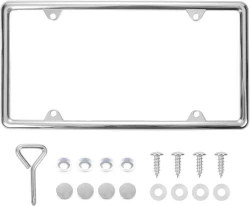 Marco de matrícula cromado hecho de metal de aleación de zinc, accesorios universales para automóvil, 1 paquete de soporte para matrícula que nunca