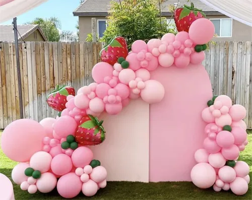 Miniatura 5 de JOGAMS Kit de arco de globos de fresa, globos rojos de fresa con lunares para baby shower, suministros de fiesta de cumpleaños para niña
