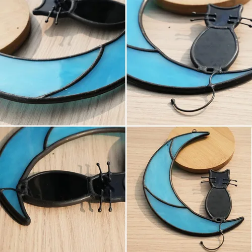 Miniatura 3 de Black Cat Decor On Moon Suncatcher Decoration,Cat Memorial Gifts for Cats Lovers Stained Glass Window Hangingt,Cats Loss Sympathy Gift,Pet Memorial