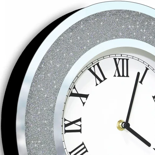 Miniatura 3 de DMDFIRST Reloj de Espejo Redondo Plateado Brillante de 12 pulgadas. Reloj de Pared Espejado Glamoroso Centelleante Brillante para Decoración