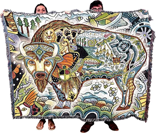 Miniatura 12 de Pure Country Weavers Sue Coccia - Manta de ovejas de cuerno grande, tótem de espíritus animales, manta de regalo tejida de algodón, fabricada