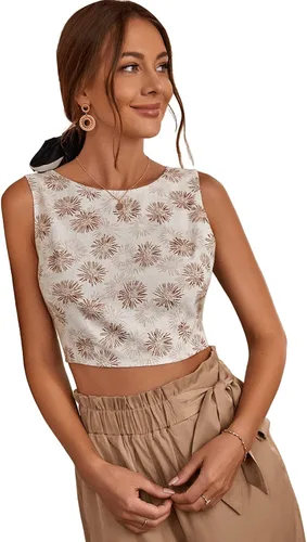 Miniatura 3 de Floerns Camiseta sin mangas para mujer, estilo bohemio, sin espalda, con lazo en la espalda