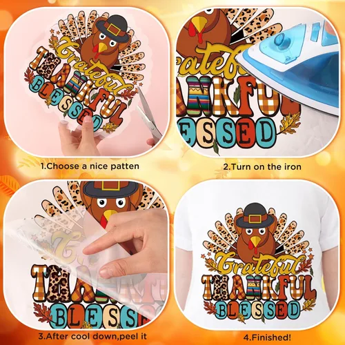 Miniatura 4 de Estune 30 parches de transferencia para planchar de Acción de Gracias, transferencia DTF de otoño, listos para prensar, calabaza, pavo, vinilo