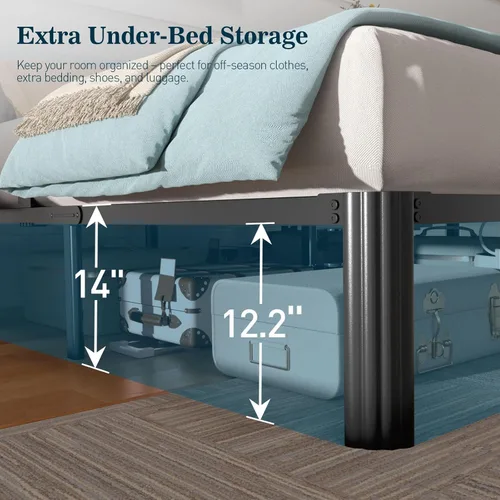 Miniatura 4 de Base de cama individual de 14 pulgadas, 3500 libras, plataforma de metal resistente sin ruido con retenedores de tapones de colchón, compatible