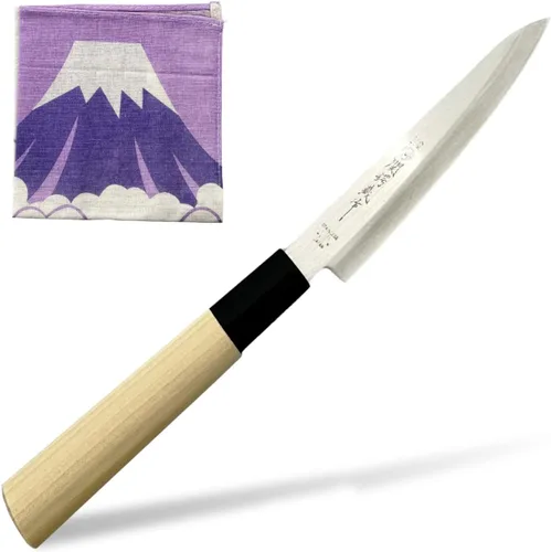 Miniatura 8 de KAKUSEE Seki Tsubazo - Cuchillo Deba pequeño de 3.9 pulgadas y juego de tela de pintura japonesa, cuchillo de chef japonés para pescado y carne