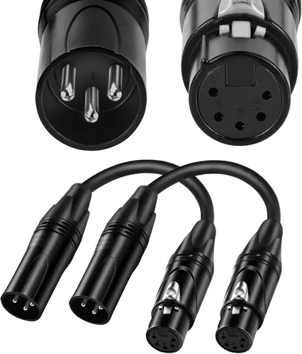 Paquete de 2 adaptadores DMX, 6 pulgadas XLR 3M a XLR 5F DMX cable de iluminación para entrada y salida de iluminación de escenario