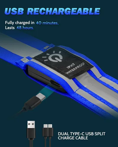 Miniatura 5 de Fitense LED Reflective Belt Sash - 5 Lights Colors & 3 Light Modes High Visibility Night Safety Belt, Rechargeable Light Up Running Gear Adjustable