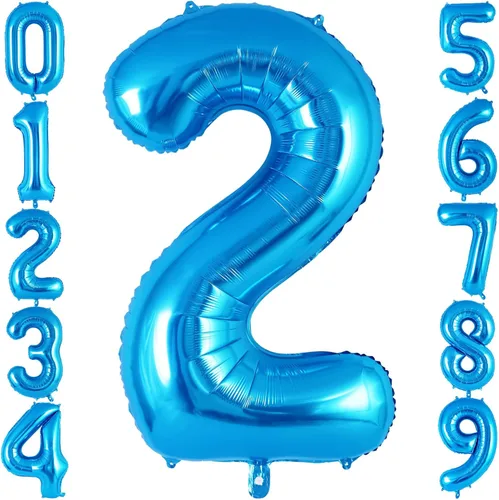 Globos azules con número 2 de 40 pulgadas, globos grandes de helio de aluminio con número, globos gigantes de Mylar número 2 para decoración y