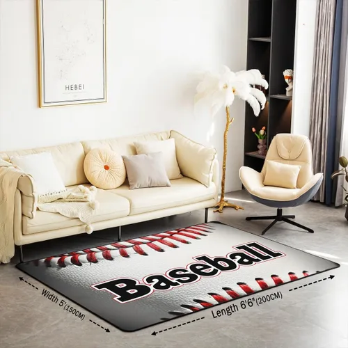 Miniatura 2 de Alfombra de béisbol blanca de 3 x 5 pies, alfombra antideslizante para niños y niñas, adultos, decoración de juegos 3D para sala de estar
