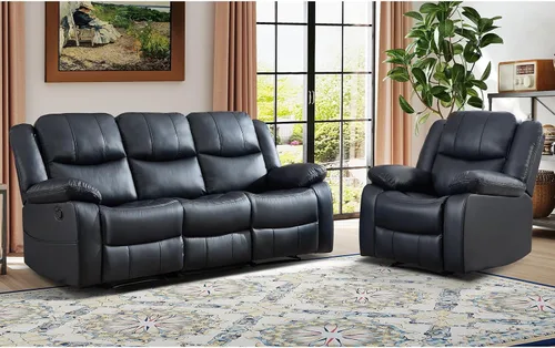 Miniatura 17 de EBELLO Juego de sofá reclinable manual de 2 piezas, juego de sofá reclinable de piel sintética para sala de estar, incluye sofá reclinable de dos