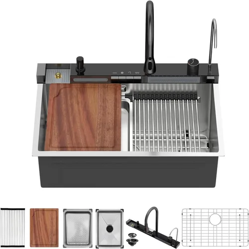 Miniatura 43 de Fregadero de cocina para exteriores, 21 x 20 pulgadas, fregadero de barra para exteriores, fregaderos de cocina de acero inoxidable de montaje