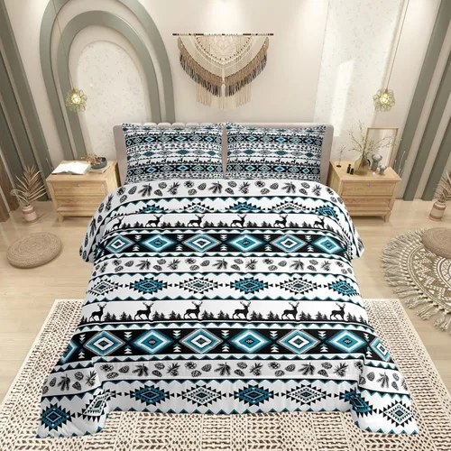 Miniatura 19 de Castle Fairy Juego de edredón con estampado azteca occidental, juego de ropa de cama geométrica a rayas marrones para niños y adolescentes