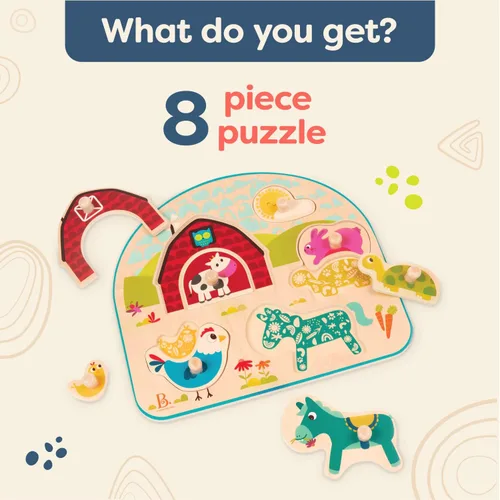 Miniatura 5 de B. toys Rompecabezas de clavijas de madera - Rompecabezas de clavijas de animales para niños pequeños, niños - 8 piezas gruesas - 18+ meses - Animal
