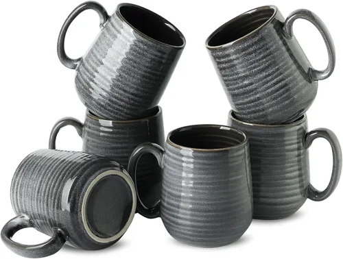 Miniatura 13 de Juego de 4 Tazas de Café de HASENSE, Tazas de Cerámica de 12 Oz con Mango Grande, Juego de Tazas Rústicas Coloridas para Café, Té, Coco, Café