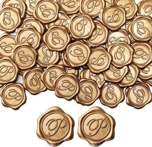 Miniatura 36 de Yoption - Pegatinas de sello de cera con letra inicial del alfabeto L, paquete de 100 unidades, autoadhesivas, estilo antiguo dorado, para sobres