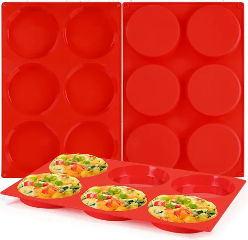 Miniatura 15 de CAKETIME Moldes para magdalenas de 4 pulgadas, moldes de huevo de silicona jumbo antiadherentes para sándwiches de desayuno, molde redondo