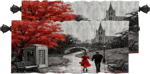 Miniatura 73 de Cortinas opacas de cocina con pintura al óleo de Europa rosa y negra para ventanas, cenefas opacas modernas de torre Eiffel de poliéster multicapa
