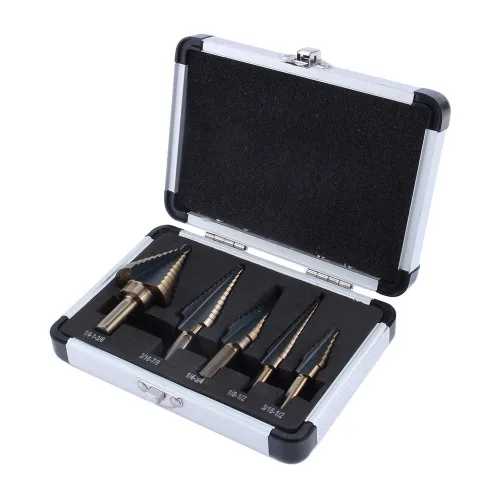 Watris Veiyi Juego de brocas escalonadas, 5 brocas HSS para madera de metal, 50 tamaños (1/8 a 1-3/8 pulgadas) con caja de aluminio