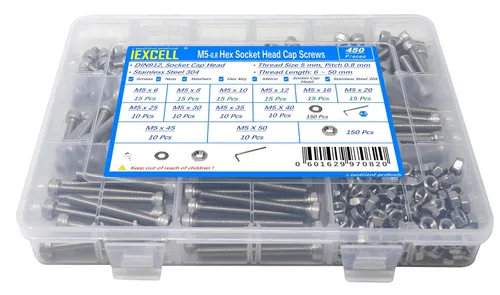 Miniatura 96 de iexcell 25 piezas M4 x 60/65/70/75/3.150 in paso de rosca 0.028 in acero inoxidable 304 cabeza hexagonal Tornillos Tornillos surtido Kit