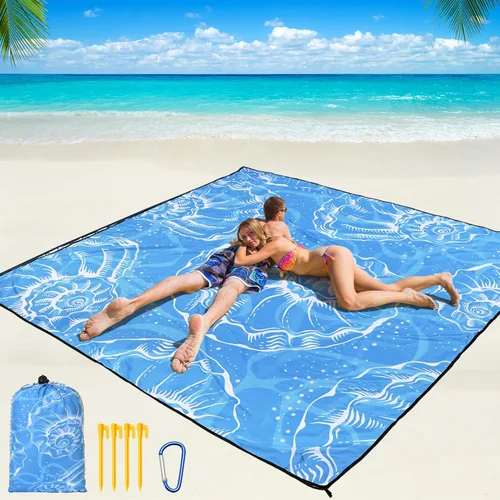 Miniatura 36 de WIWIGO Manta de playa impermeable a prueba de arena tapete de playa 79" X 83"/10'x9' para 2-8 adultos, de secado rápido, tapete de picnic al aire