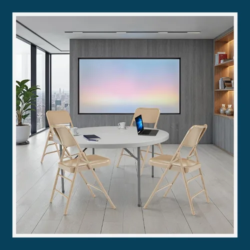 Miniatura 2 de OEF Furnishings Serie OEF300 Sillas Plegables de Acero Premium de Servicio Pesado, Sillas Comerciales de Metal con Triple Refuerzo y Bisagras Beige