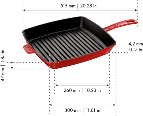Miniatura 3 de Staub Sartén cuadrada de hierro fundido de 12 pulgadas, cereza, fabricada en Francia