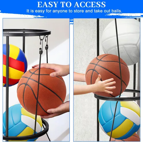 Miniatura 4 de Estante vertical de almacenamiento de bolas de 3 capas, soporte de pared para baloncesto, jaula para fútbol, voleibol, organizador deportivo