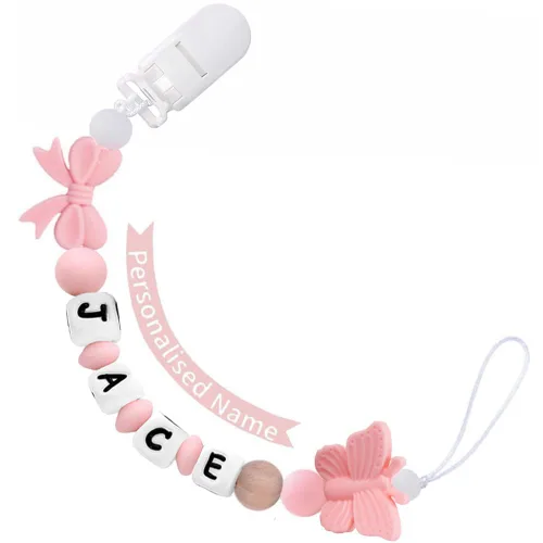 Clip personalizado para chupete con nombre, soporte para chupete personalizado con nombre, juegos de regalo para bebés recién nacidos (mariposa)
