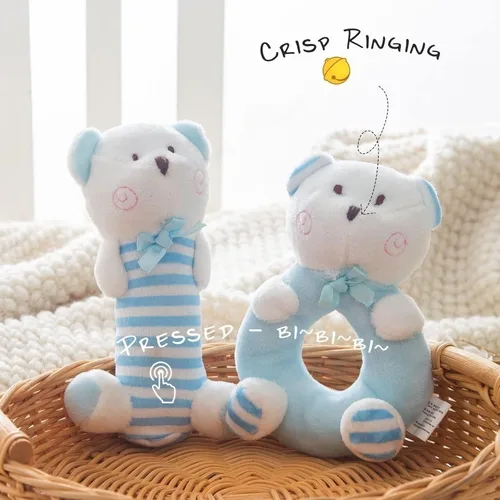 Miniatura 3 de Sonajero suave de peluche para bebé, sonajero de oso azul para bebés, primer juego de sonajero de peluche para recién nacidos, juguetes sensoriales