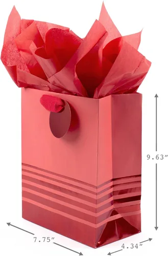 Miniatura 3 de Hallmark Bolsa de regalo mediana de 9" con papel de seda (rayas de papel de aluminio rojo) para Navidad, cumpleaños, Día del Padre, graduaciones