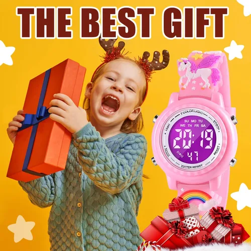 Miniatura 6 de Relojes impermeables de dibujos animados 3D para niños con alarma, los mejores regalos de juguetes para niñas de 3 a 10 años