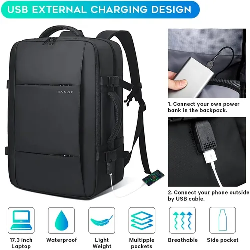 Miniatura 3 de BANGE Mochilas de viaje, mochilas de mano aprobadas para vuelo, mochila para laptop de 17 pulgadas para bolsa de viaje internacional, mochila