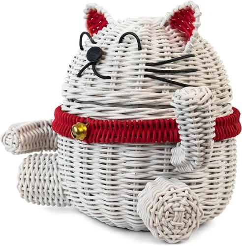 Miniatura 2 de G6 Collection Cesta de almacenamiento de ratán con tapa decorativa para decoración del hogar, organizador de estantes tejido a mano, hecho a mano