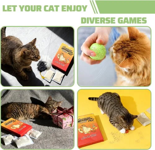 Miniatura 5 de Paquete de 10 paquetes de polvo Silvervine para juguetes para gatos, polvo orgánico de fruta de la agalla (Matatabi), juguetes recargables de hierba