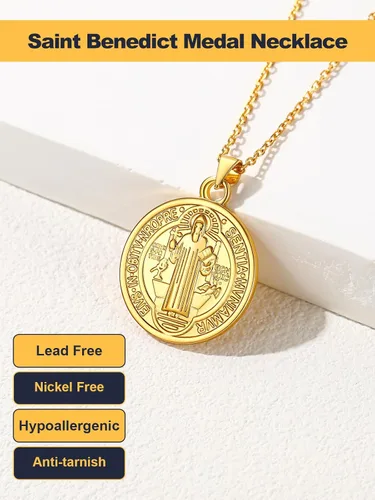Miniatura 285 de U7 Saint Benedict/Michael Medal Necklace, 316L Stainless Steel Virgin Mary Necklace for Men Women, Bible Verse Protection Necklace Catholic