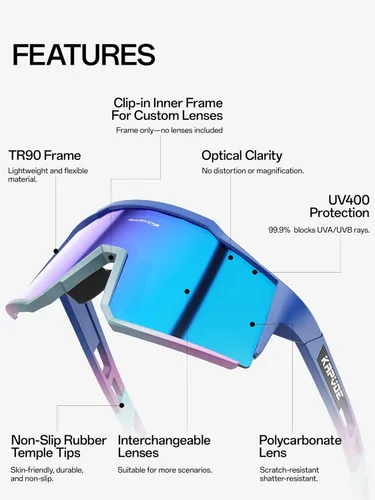 Miniatura 2 de KAPVOE Gafas polarizadas con 1 lente o 4 lentes de protección UV para mujeres y hombres, gafas de sol para ciclismo, marco TR90, para deportes